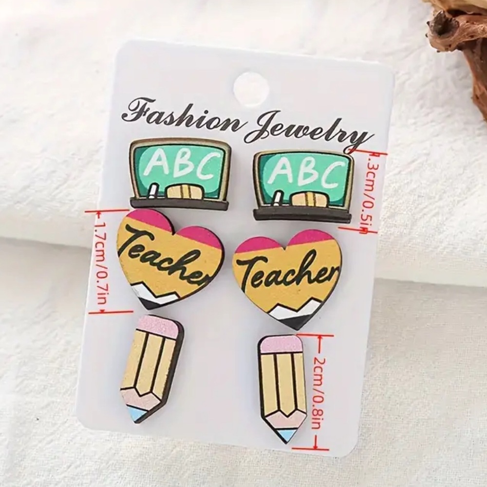 Set of 3 Teacher Earrings - Picture 2 of 2
